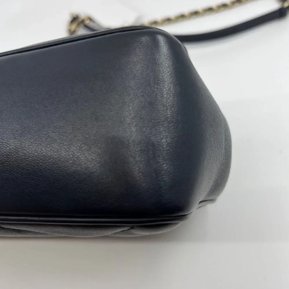 Chanel navy lambskin two flap top handle bag
